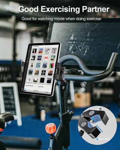 Vista 3 de Soporte de aluminio para tableta de bicicleta giratoria, abrazadera para manillar, soporte para tableta para bicicleta de ejercicio, cinta de correr
