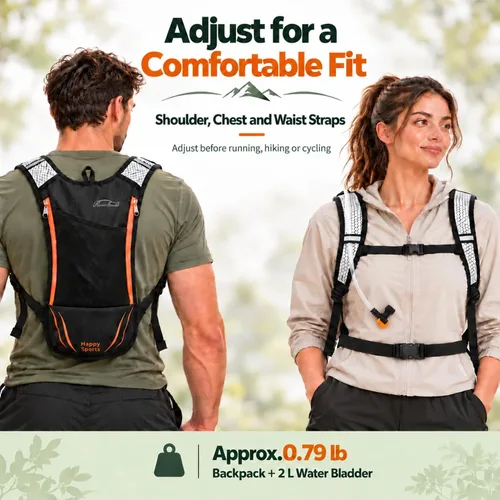 Vista 6 de Paquete de hidratación con mochila de 2 litros, ideal para deportes al aire libre, correr, senderismo, camping, ciclismo, esquí