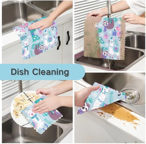 Vista 2 de KLL Christmas Holiday Animals Childish Microfiber Absorbant Towel Washcloth Turkish Tea Towels Kitchen Hand Towels Kitchen Decorative Holiday Terry