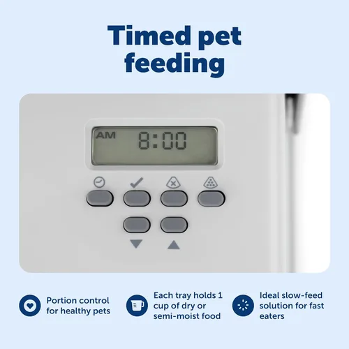 Vista 4 de Alimentador automático para perros PetSafe, 5 comidas, capacidad de 40 oz, plástico, para alimentos secos, para múltiples mascotas