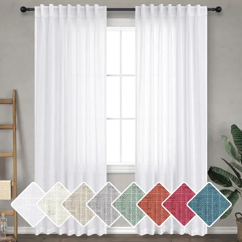 Vista 39 de Cortinas de lino crema de 102 pulgadas de largo para sala de estar, dormitorio, 2 paneles con bolsillo con pestaña trasera, filtro de luz, cortina