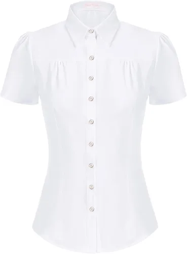Belle Poque Blusa de manga corta retro de los años 50 con lunares para mujer