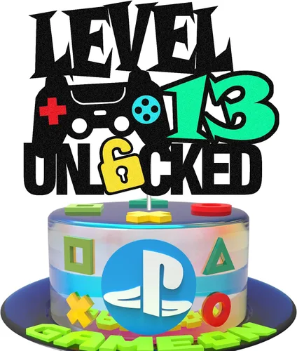 Vista 6 de Level 7th - Letrero desbloqueado para decoración de pastel de feliz 7º cumpleaños, decoración de pastel de nivel séptimo para controlador