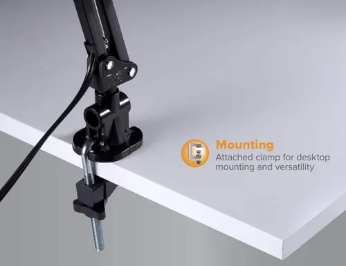 Vista 4 de Bostitch Office VLF100 - Lámpara de escritorio LED con brazo oscilante con montaje de abrazadera, alcance de 36 pulgadas, incluye bombilla LED