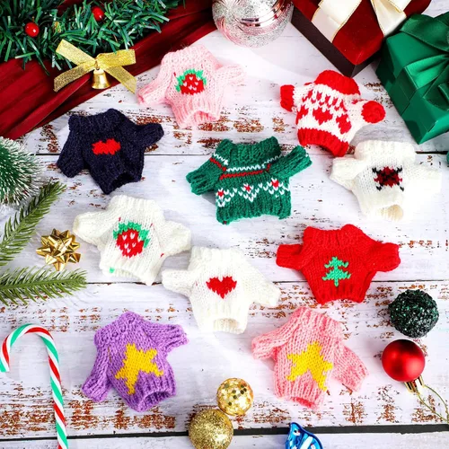 Vista 5 de Bencailor 10 piezas de ropa de muñeca de Navidad, suéter, accesorios de ropa de invierno y Navidad, accesorios de punto para muñecas (estilo clásico)
