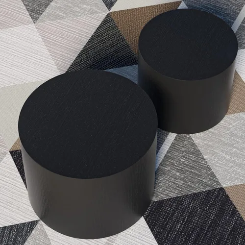 Vista 3 de Juego de 2 mesas de centro anidadas, mesa redonda negra moderna circular de madera para espacios pequeños, sala de estar, dormitorio, mesa auxiliar