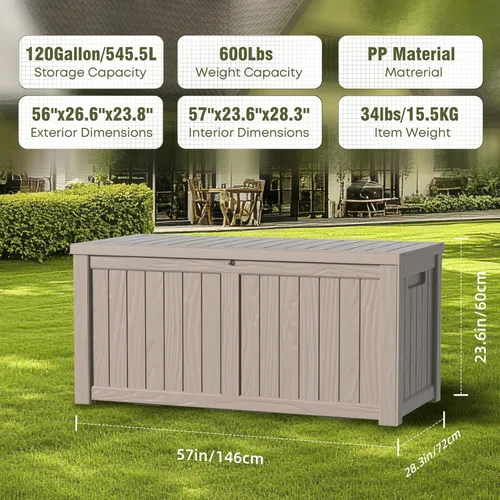 Vista 12 de DRATO Cajas de terraza, caja de almacenamiento al aire libre de 30 galones para cojín de patio, herramientas de jardín, impermeable y resistente a