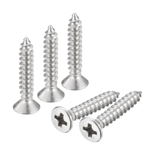 Vista 13 de uxcell Tornillos de chapa de cabeza plana #4x1, 50 tornillos de madera Phillips Drive Tornillos de acero inoxidable 304 Autoperforantes