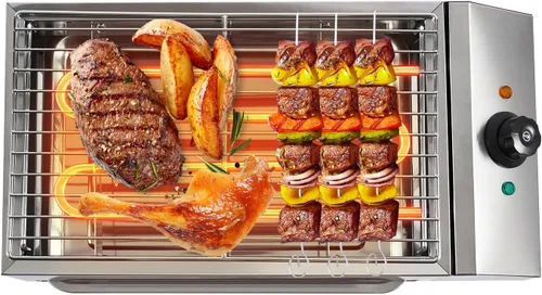 Parrilla de mesa, parrilla eléctrica de 11 x 18 x 4 pulgadas, 1800 W, parrilla antiadherente, calentamiento rápido, temperatura ajustable de 122-302