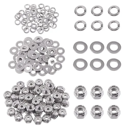 Vista 22 de Swpeet 45 piezas de tuercas de bloqueo hexagonales de acero inoxidable SAE 304 de 1/2"-13, arandelas planas de 1/2", kit surtido de arandelas