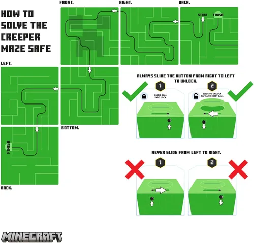 Vista 7 de Paladone Minecraft Creeper Maze Safe, completa el laberinto para desbloquear dinero, divertido juguete coleccionable de bloques de Minecraft