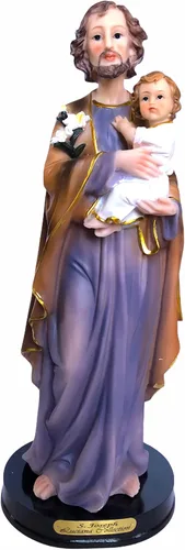 Gigi's Classy Kids Figura de estatua de San José de 12 pulgadas con base de madera de Jesús, regalo religioso de San José
