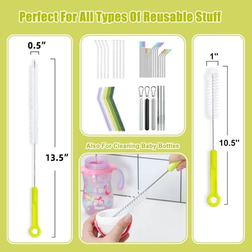 Vista 2 de Juego de cepillos de limpieza de botellas, limpiador de botellas de mango largo para lavar botellas de cerveza de cuello estrecho, botellas de agua