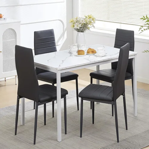 Vista 69 de Juego de comedor de 5 piezas para 4 mesas de comedor de mármol con sillas, mesa de cocina rectangular y sillas para cocina del hogar, comedor
