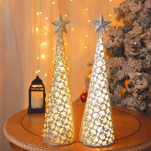 Vista 6 de Juegoal Decoración de mesa de Navidad iluminada con estrella y 10 luces LED, funciona con pilas, adorno de escritorio para interiores, Navidad