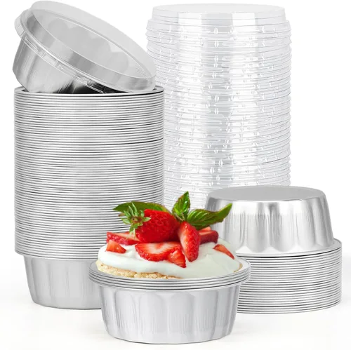 Vista 11 de Beasea Tazas de Ramekin de Aluminio con Tapa, 50 Unidades 6.1oz 180ml Mini Ramekins Desechables de Aluminio para Horno, Tazas Redondas para Cupcakes
