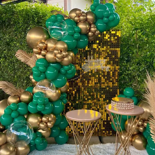 Vista 3 de Kit de guirnalda de globos verdes y dorados, 132 globos verde oscuro, globo dorado metálico y globo de Mylar dorado 4D para cumpleaños, despedida
