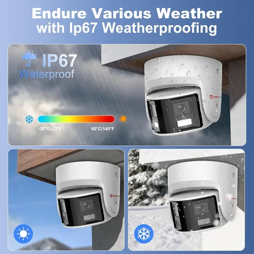 Vista 9 de Anpviz Cámara de seguridad PoE de doble lente de 6 MP para exteriores, panorámica de 180° gran angular IP Dome cámara con cable con detección