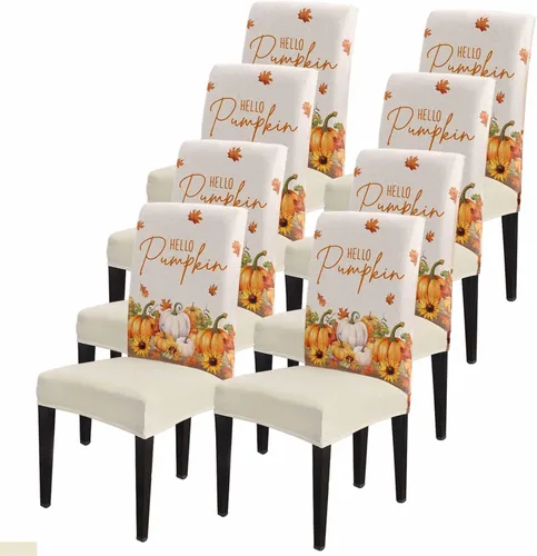 Vista 58 de Savannan - Juego de 4 fundas para sillas de árbol de Navidad, bolas de copos de nieve de color rojo invierno, fundas elásticas para sillas Parsons