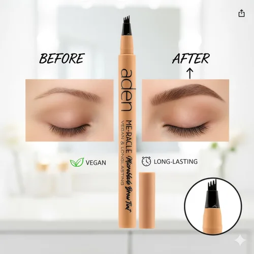 Vista 3 de aden Pluma de cejas Microblading - Lápices de cejas impermeables para mujeres - Lápiz de cejas negro de larga duración - Punta de triple trazo