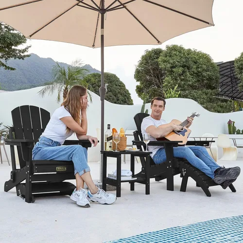 Vista 6 de SERWALL - Puf Adirondack plegable, reposapiés de exterior sin montaje, para todo clima, reposapiés de patio para silla Adirondack, color negro