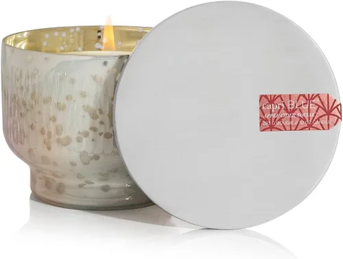 Vista 2 de Capri Blue Vela navideña en tarro de mercurio, mezcla de velas de soja, velas de otoño para el hogar perfumadas con manzana, canela y pera, vela