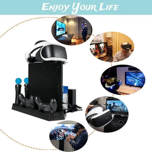 Vista 6 de Soporte de carga múltiple 3 en 1 con 2 ventiladores de refrigeración para Playstation PROPS4 SlimPS VR, cargador de estación de acoplamiento