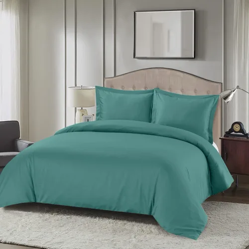 Vista 8 de Royal Hotel Bedding Funda de edredón suave y sedosa, viscosa hecha de bambú y mezcla de algodón, juego de funda de edredón de 3 piezas, tamaño Azul