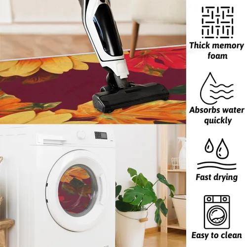 Vista 5 de cfpolar Fall Maples Sunflower Bathroom Rugs Non-Slip Bath Rug Microfiber Bath Mat Absorbent Kitchen Mats and Rugs Machine Washable Oval Plush Floor