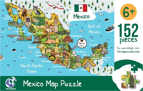 Vista 2 de Terra Puzzles Rompecabezas de 152 piezas de mapa de México, 10 x 15 pulgadas, para niños de 6 años en adelante