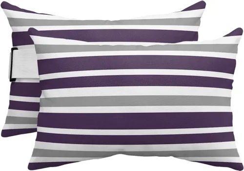 Vista 14 de T&H XHome Almohada de exterior para tumbona, diseño geométrico simple de rayas, impermeable, almohada lumbar con correa elástica ajustable