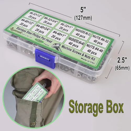 Vista 3 de Tornillos, tuercas y arandelas de máquina 4-40 y 6-32 280 piezas Tornillos de cabeza plana #4-40#6-32 - Tornillos tuercas y arandelas Set con caja
