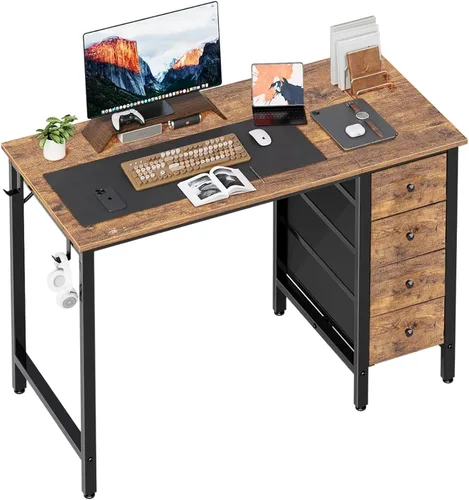 Lufeiya - Escritorio para computadora de 47 pulgadas con 4 cajones de tela, escritorio de trabajo reversible para escribir, estudiar, para oficina