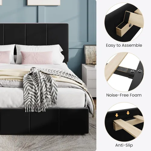 Vista 6 de SHA CERLIN Marco de cama tamaño queen, cama de plataforma tapizada en terciopelo holandés, cabecera ajustable con canales verticales acolchados