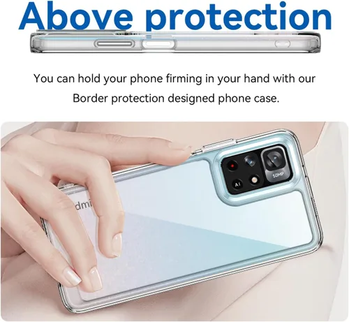 Vista 3 de Funda transparente para Poco M4 Pro 5G/Redmi Note 11T 5G/Redmi Note 11S 5G con protector de pantalla HD, a prueba de golpes de policarbonato duro