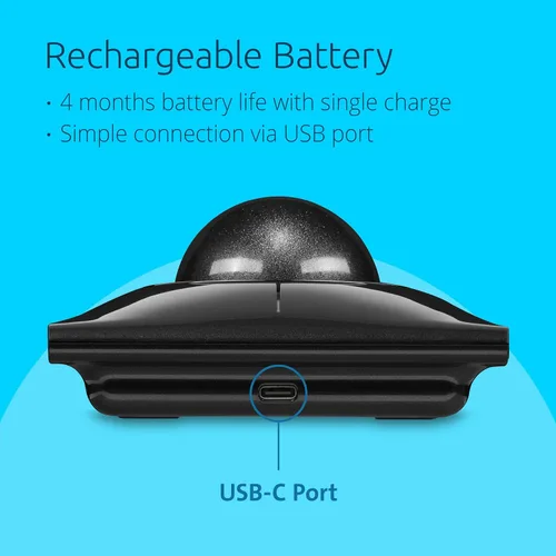 Vista 3 de Kensington SlimBlade™ Pro Trackball inalámbrico, batería recargable, opciones de conexión Bluetooth 2.4GHz Negro/Gris (K72085WW)