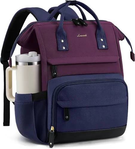 Vista 17 de LOVEVOOK Mochila para laptop para mujer, 15,6 pulg., Tradicional Albaricoque-café