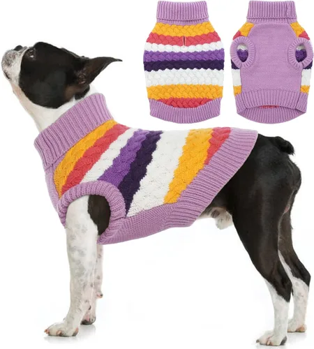 Vista 14 de Kuoser Suéter para perro, suéteres de Navidad para perros extra pequeños, suéter suave y cálido para perros, chaleco de punto trenzado colorido