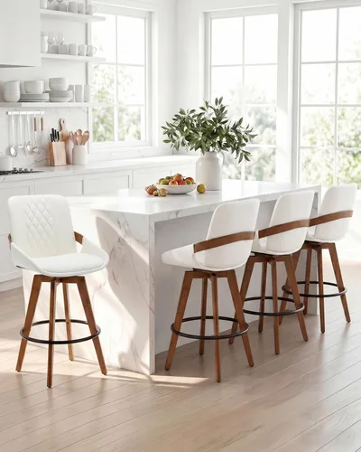 Vista 26 de AQG Counter Height Bar Stools, Mid Century Modern Bar Chairs Swivel with Back, Faux Leather Upholstered Barstools Walnut Wood Frame for Kitchen