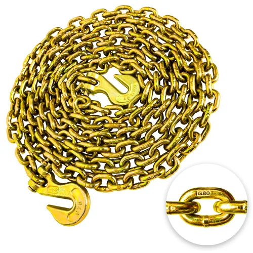 Vista 12 de YATOINTO G80 Cadena de carpeta de transporte 1/2 pulgada x 3 metros Cadena de seguridad/sujeción con ganchos Clevis de agarre Carga de trabajo