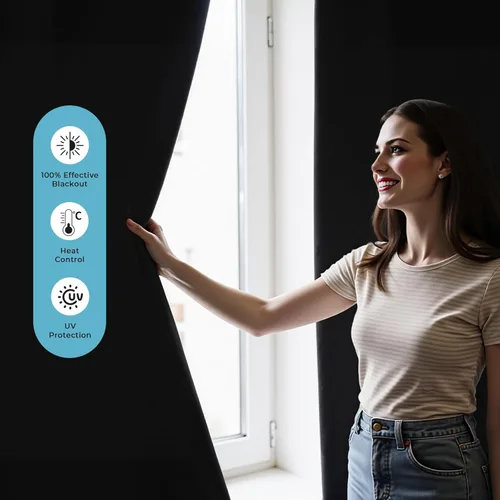 Vista 2 de Cortinas 100% opacas para dormitorio, 71" x 57" persianas opacas portátiles DIY con pestañas de gancho y bucle adhesivas, persianas opacas