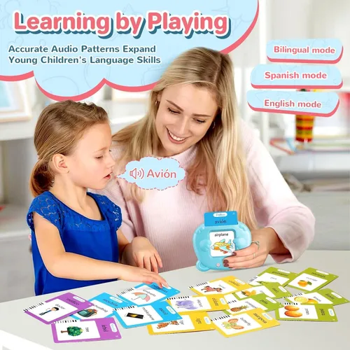 Vista 7 de Tarjetas flash parlantes en español e inglés para niños pequeños, tarjetas flash bilingües de aprendizaje Montessori con 224 palabras a la vista