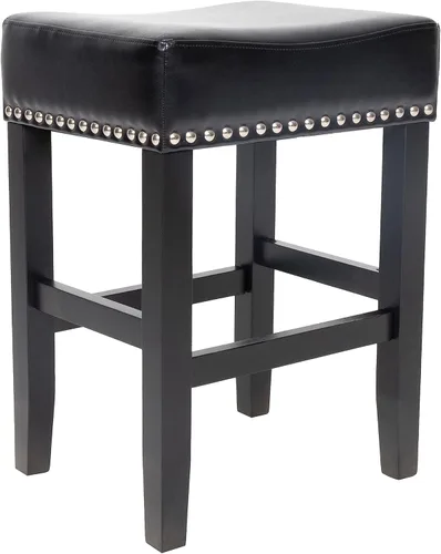 Vista 5 de 2-Pcs Set Backless Leather Counter Stools 26in Height - Dining Chairs, Table & Chair Sets, Desk Chair for Kitchen Island, Bar Stools,Black