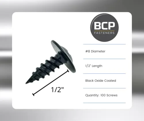 Vista 2 de BCP Fasteners #8 x 12", 100 tornillos Phillips pequeños de cabeza de armadura modificada en negro, punta afilada de rosca profunda, acero al carbono