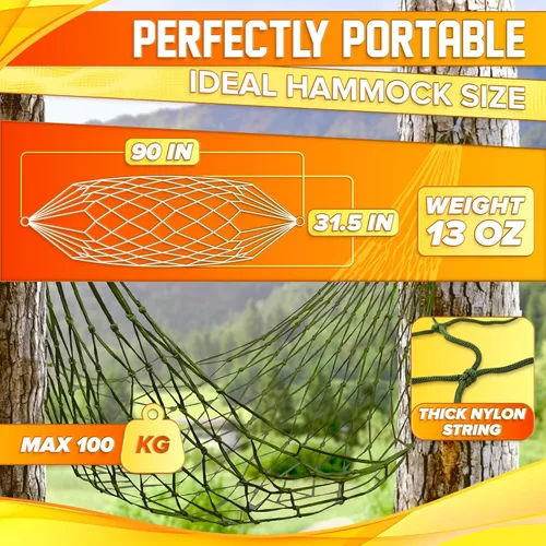 Vista 2 de Hamacas de cuerda de malla para exteriores – Hamaca de nailon para acampar – Hamaca de malla con límite de peso grande Hamaca Hamaca Hamacas grandes
