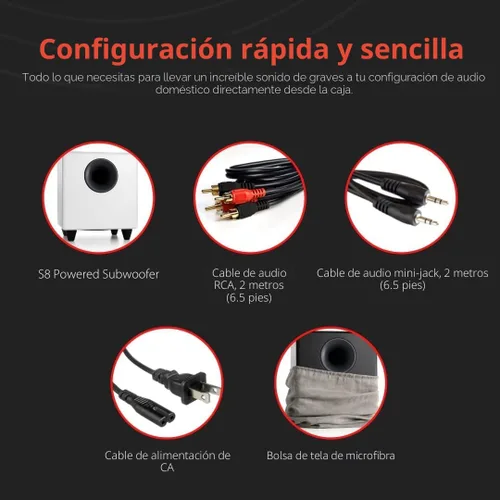 Vista 7 de Audioengine S8 Bocina para sonidos graves, de 8 pulgadas, con conexión a corriente eléctrica, color blanco. Negro