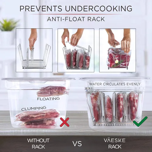 Vista 3 de Väeske Recipiente Sous Vide con tapa, se adapta a la mayoría de cocinas Sous Vide, accesorios Sous Vide (12 cuartos de galón, estante)