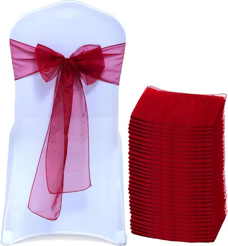 Vista 35 de Bandas de organza para decorar sillas en bodas y eventos, 100 unidades, organza, Manzana Verde (Apple Green), 10