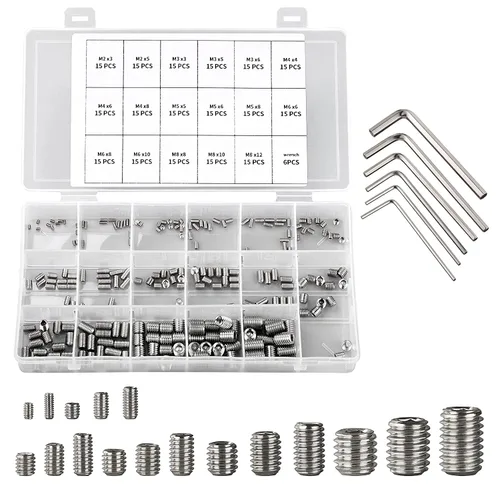 Juego de 261 tornillos hexagonales de cabeza Allen, juego de tornillos M2 M3 M4 M5 M6 M8 304 de acero inoxidable interno hexagonal sin cabeza juego