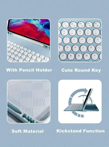 Vista 4 de AnMengXinLing Funda para teclado con combo de ratón para Galaxy Tab S6 Lite de 10.4 pulgadas 2024/2022/2020, teclas redondas, teclado magnético